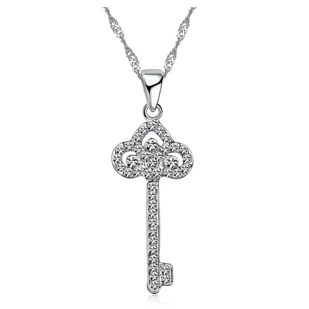 💎 Key Love 925 Sterling Silver Earrings With Necklace Set Bundle Gift - Picture 3 of 5